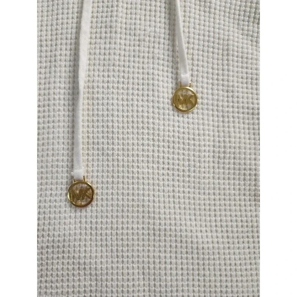 Michael Kors Womens 1X White Waffle Knit Hooded Pullover Sweater Gold Hardware